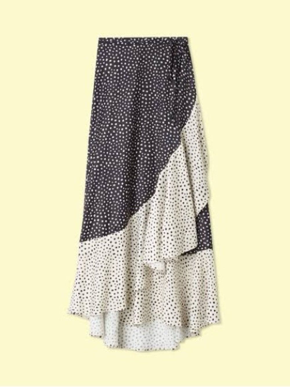 summersalt Black & White Polka Dot Asymmetric Ruffle Maxi Skirt